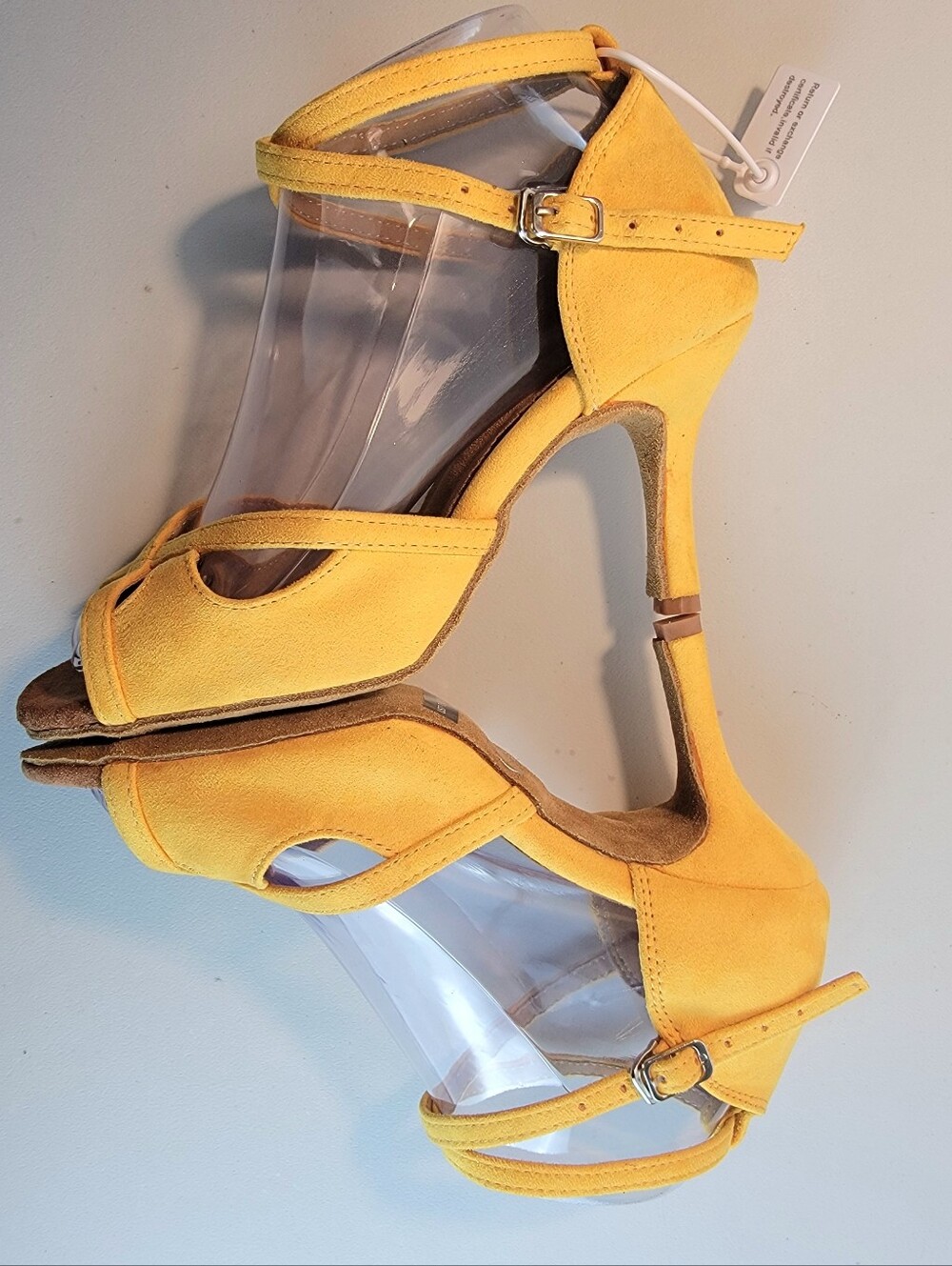 Suede Salsa Latin Dance Shoes Yellow, Strappy, 3.25" Heel, Dance and Sway 7-7.5 - Picture 5 of 12